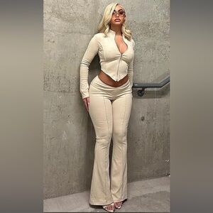 Fashion Nova Cream Zip-Up Jumpsuit